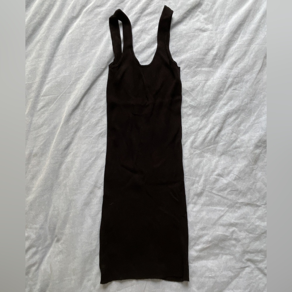Low Back Black Sleeveless Ribbed Bershka Dress - Picture 2 of 7